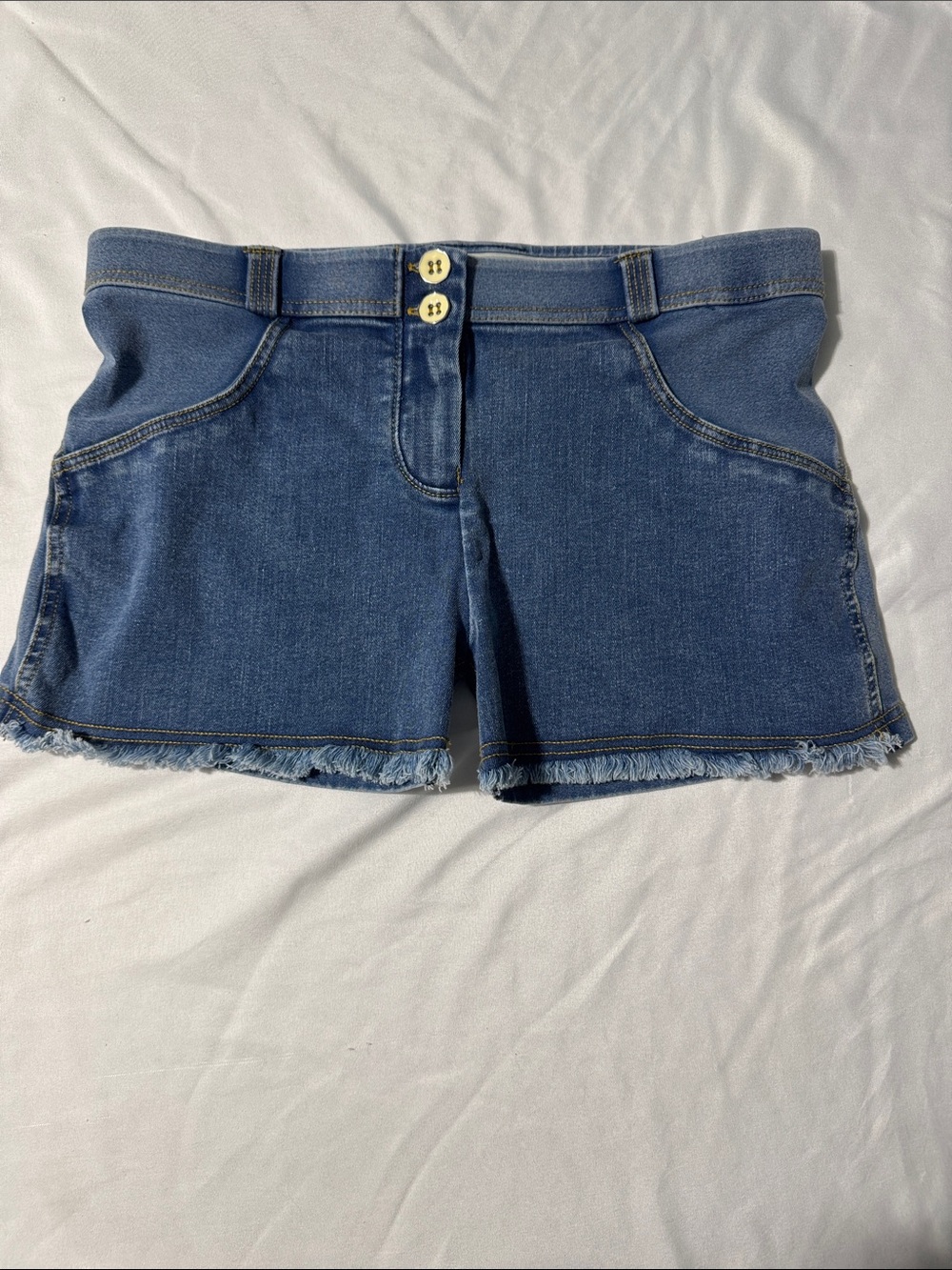 Freddy WR.UP Denim Effect Stretch Shorts Blue Frayed Hem US 6 EU 44